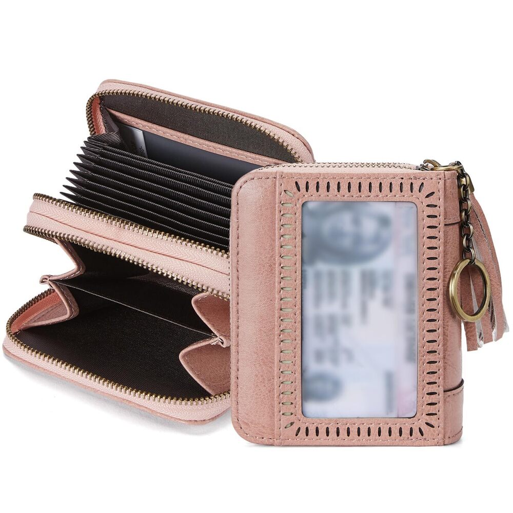 1528 Credit Card Holder Wallet RFID Double Zipper Small Wallet Leather